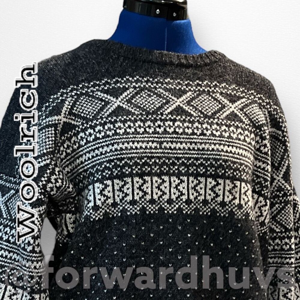 Woolrich Fair Isle Wool Blend Pullover Sweater Gray Men’s Medium - Picture 2 of 9